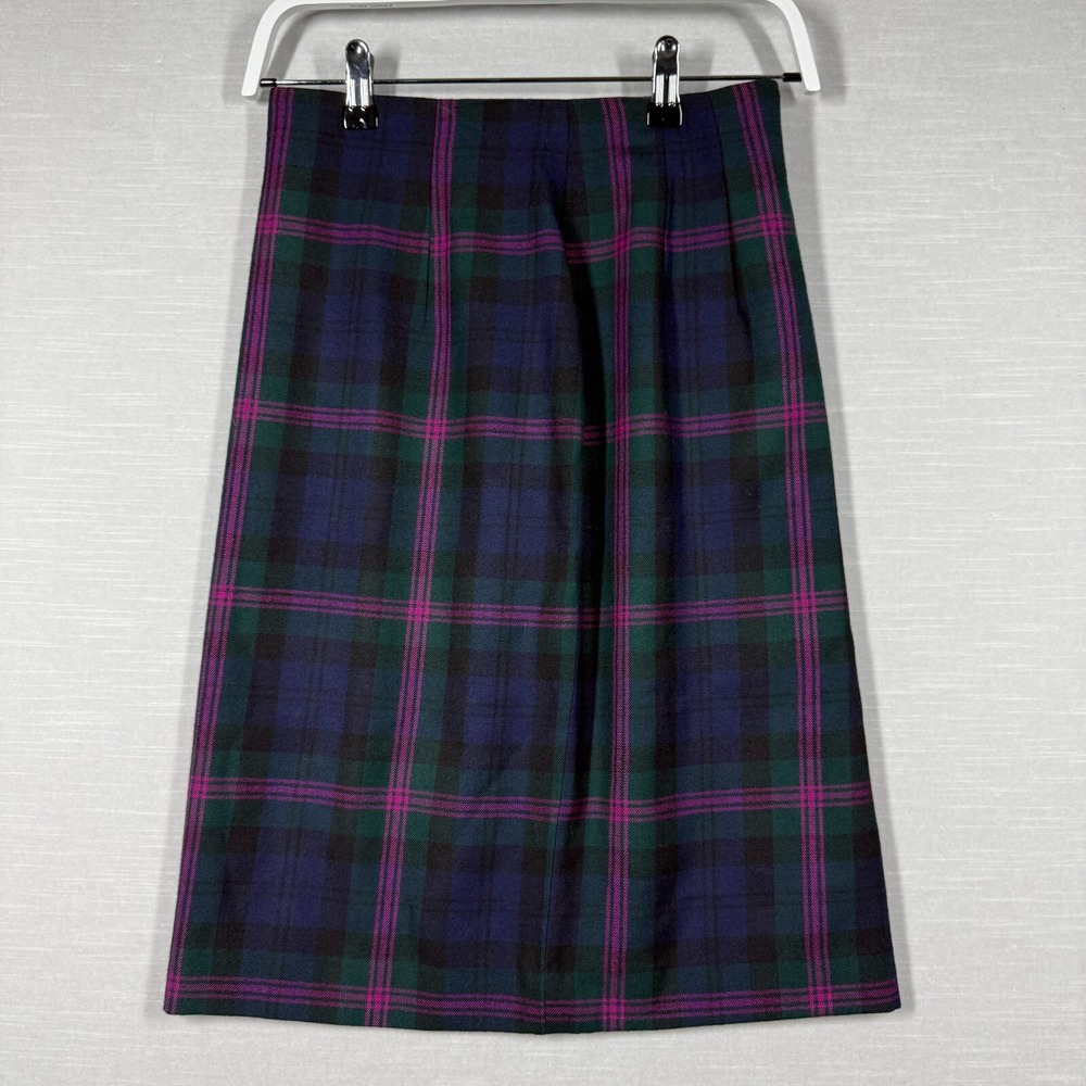 Vintage Ann Taylor Skirt Womens 6 Plaid Pink Blue Green Wool Preppy Office Chic